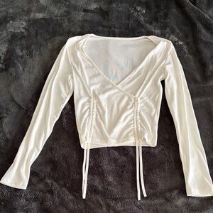 Elegant White Long Sleeve Wrap Top